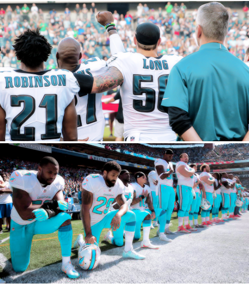 striveforgreatnessss - Players across NFL kneel or raise their...