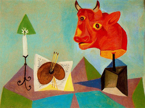 surrealism-love - Candle, palette, head of red bull, 1938, Pablo...