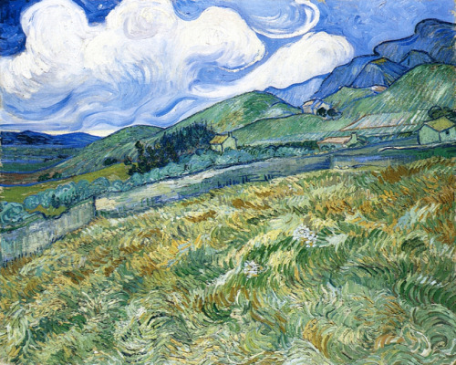artist-vangogh:Wheatfield with Mountains in the Background,...