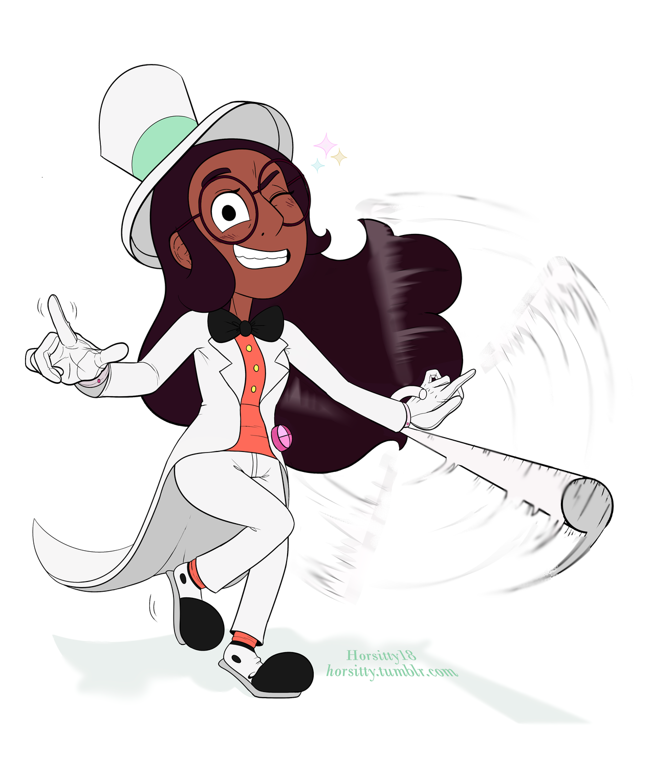 A full-body flat-colored commission for @refrainbowno1 with tripping the light fantastic Connie based on Kevin Arsenault’s fanart. Thanks for commissioning me)