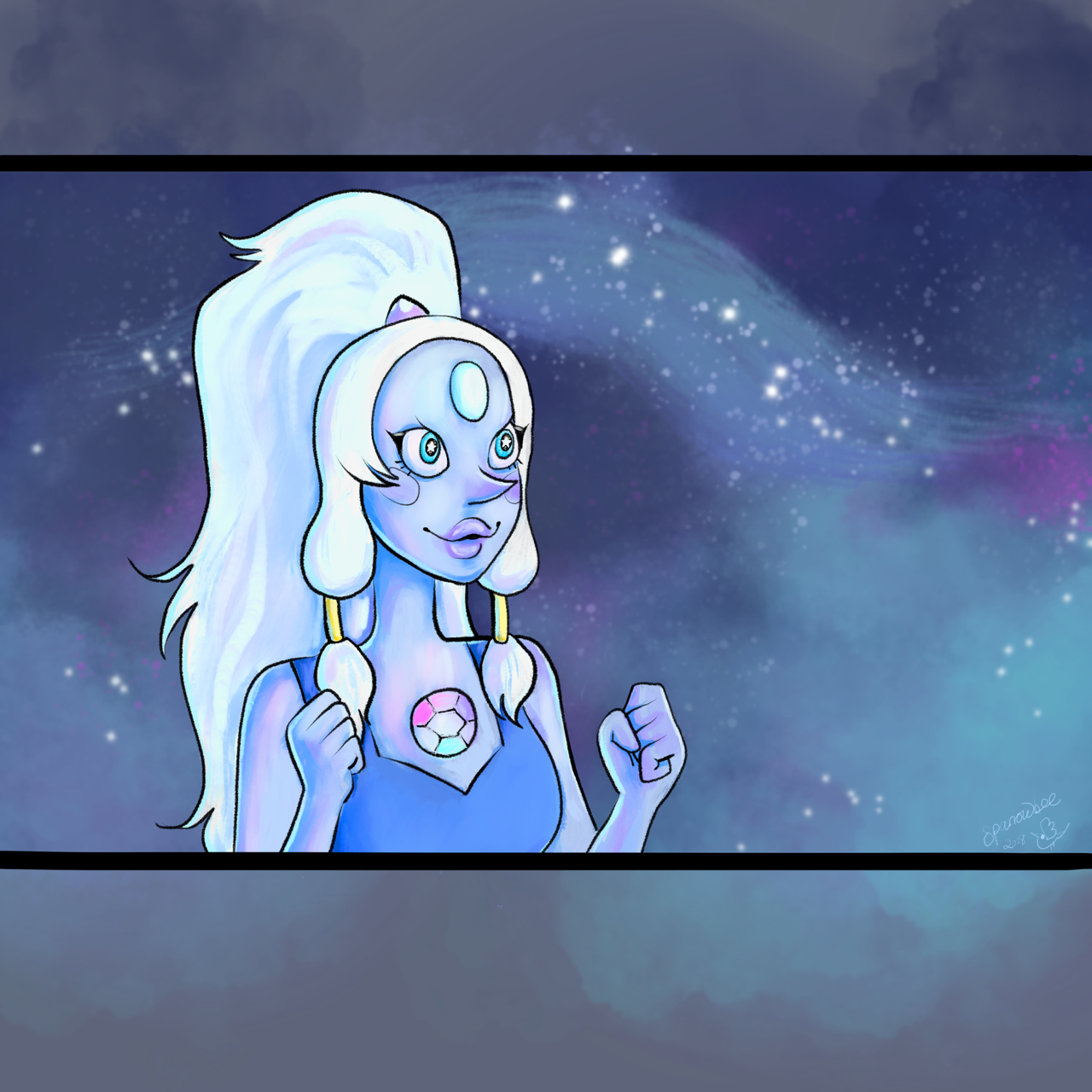 Opal screenshot, from episode ‘Log Date 7 15 2nd First time playing around with Procreate on the iPad Pro! Went looking for a Peridot but decided to draw my favourite fusion because she is a giant...