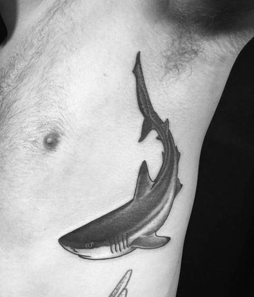 By Ryan Jessiman, done at Old Habits Tattoo, London.... shark;big;animal;ryanjessiman;rib;fish;facebook;nature;twitter;ocean;illustrative