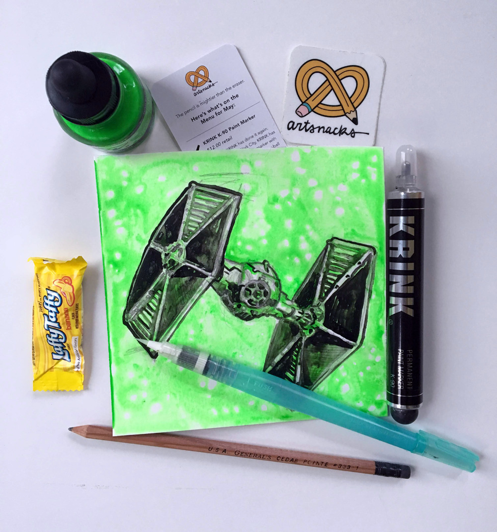 jenthetracy: “I celebrated Star Wars Day by creating a TIE Fighter for May’s Art Snacks Challenge. May the fourth be with you, and with your art supplies. ” ArtSnacks is like a magazine subscription but instead of a magazine you get a curated box of...