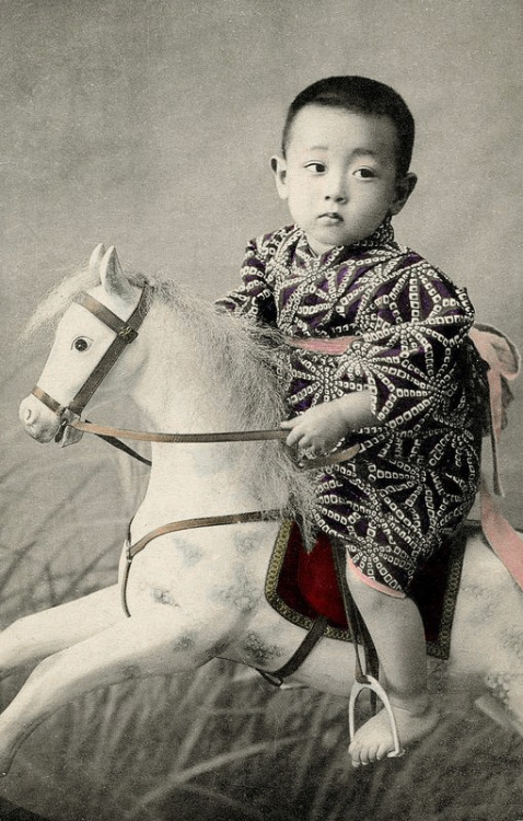 thekimonogallery - Mokuba or Rocking-Horse 1910s.  A hand-coloured...
