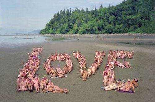 digger-one - The word LOVE spelled out by a group of naturists 