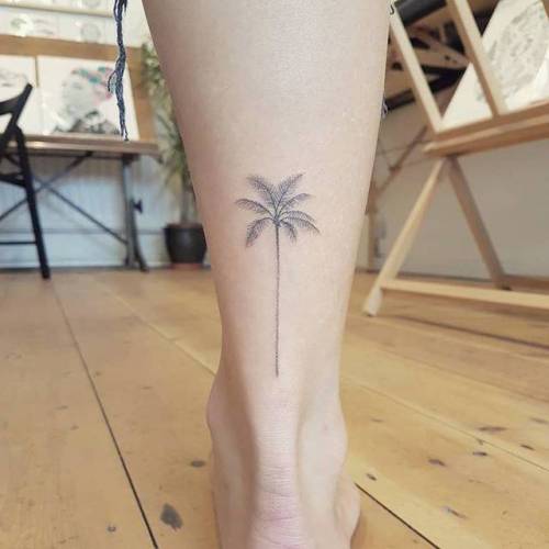 By Sarah March, done at Die-Monde Tattoo, Wadebridge.... tree;small;tiny;sarahmarch;palm tree;hand poked;ifttt;little;nature;achilles