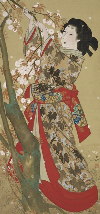 thekimonogallery - Picking cherry blossoms.  Main detail of a...