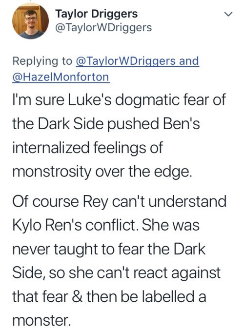 leofgyth - fluffycakesistainted - Rey not having internalized the Jedi dogma of light vs. dark is...