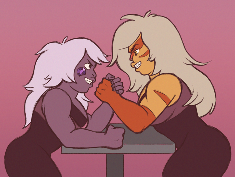 They flirt by arm wrestling. I’m into this ship now, like maybe these two had a thing while they were both working for pink diamond? The most obnoxious bro relationship.