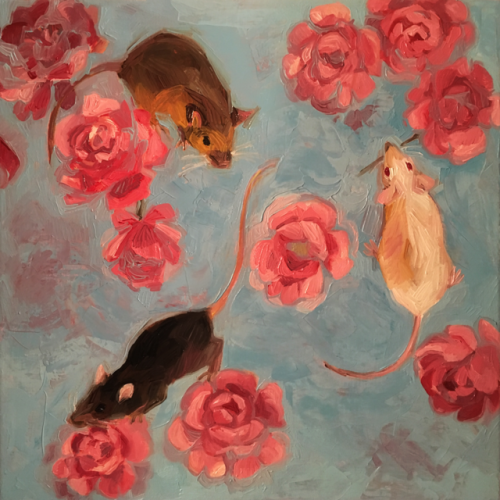 misterstevens - 3 mice (oil on canvas 12″x12″)redbubble!