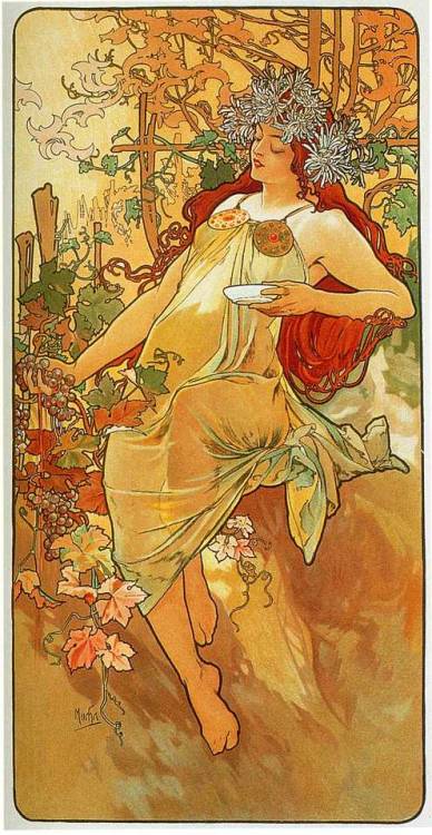 artist-mucha:The Autumn, 1896, Alphonse MuchaMedium: oilHappy...