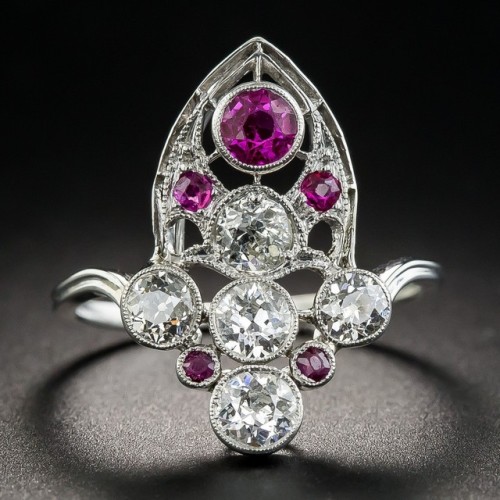 allaboutrings - Art Deco Platinum Diamond and Ruby Dinner...