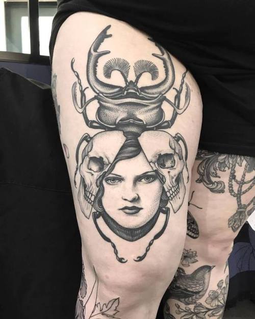 Maud Dardeau Tatouages beetle;face;lady;tattooist;artist;tattooing;flash;skull;@mauddardeau;Maud Dardeau Tatouages