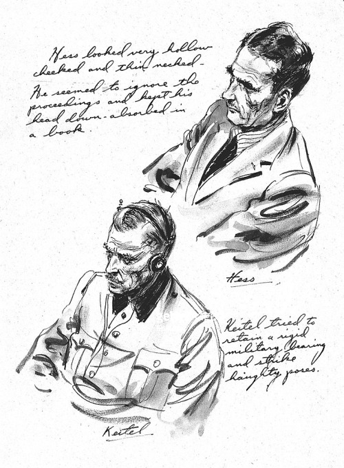 The sketch from Nuremberg - Rudolf Hess and Wilhelm Keitel, 1946