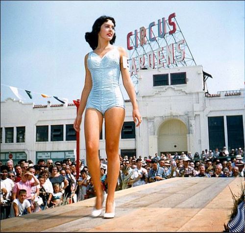 westside-historic:The Miss Bay Beach pageant in 1956 at the...
