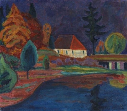 expressionism-art - Landschaft mit Haus in Oberau, 1908, Gabriele...