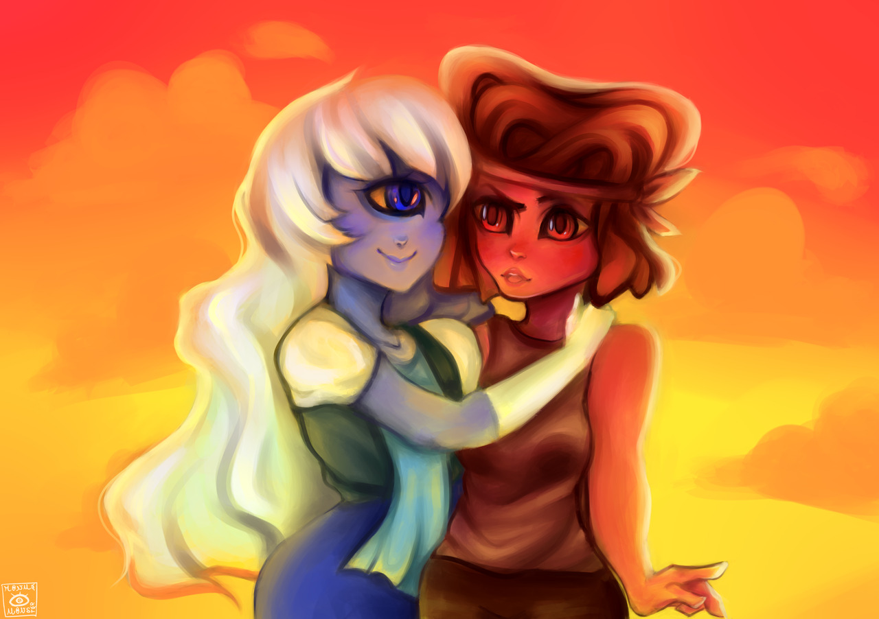 Ruby & Sapphire from Steven Universe. I’m deeply in love with these characters. That’s why I had to make a fanart~ Hope you like it