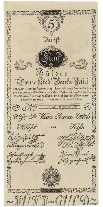the evolution of the 5 gulden banknote (banknotes from 1796,...