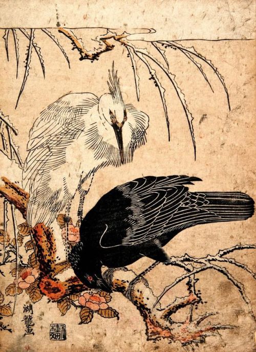 heartbeat-of-leafy-limbs - ISODA KORYUSAI A Crow and a Heron...
