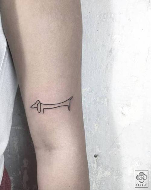 Tattoo tagged with: spain, art, small, dog, ozgedemir, travel, ifttt, little, location, picasso, minimalist, tiny, dachshund, europe, le chien, fine line, patriotic, line art, inner arm, animal