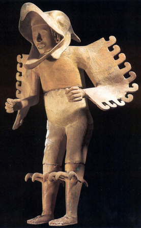 An Aztec figurine depecting an Eagle Warrior, a member of one of the elite warrior societies that made up a significant chunk of the Aztec upper class.
