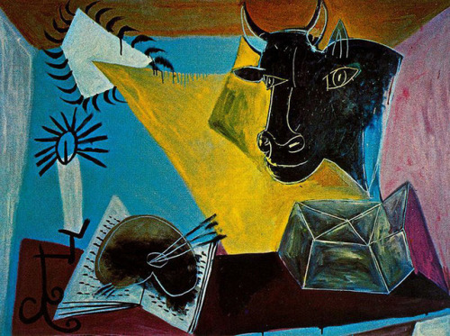 surrealism-love - Still life with a bull’s head, book and candle...