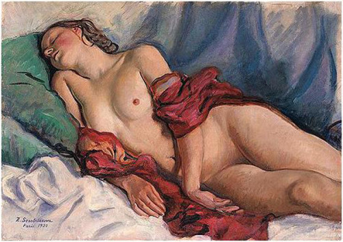 zinaida-serebriakova:Sleeping Nude with a red shawl, Zinaida...