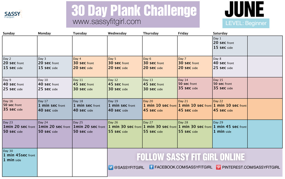 30 Day Plank Challenge Beginner Level I Love