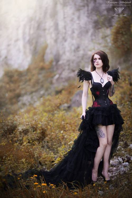 mysticthread - Black feather gothic victorian costume suspender...