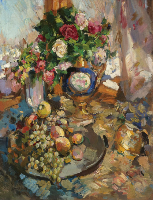 Konstantin Alekseyevich Korovin - Still life with roses and...
