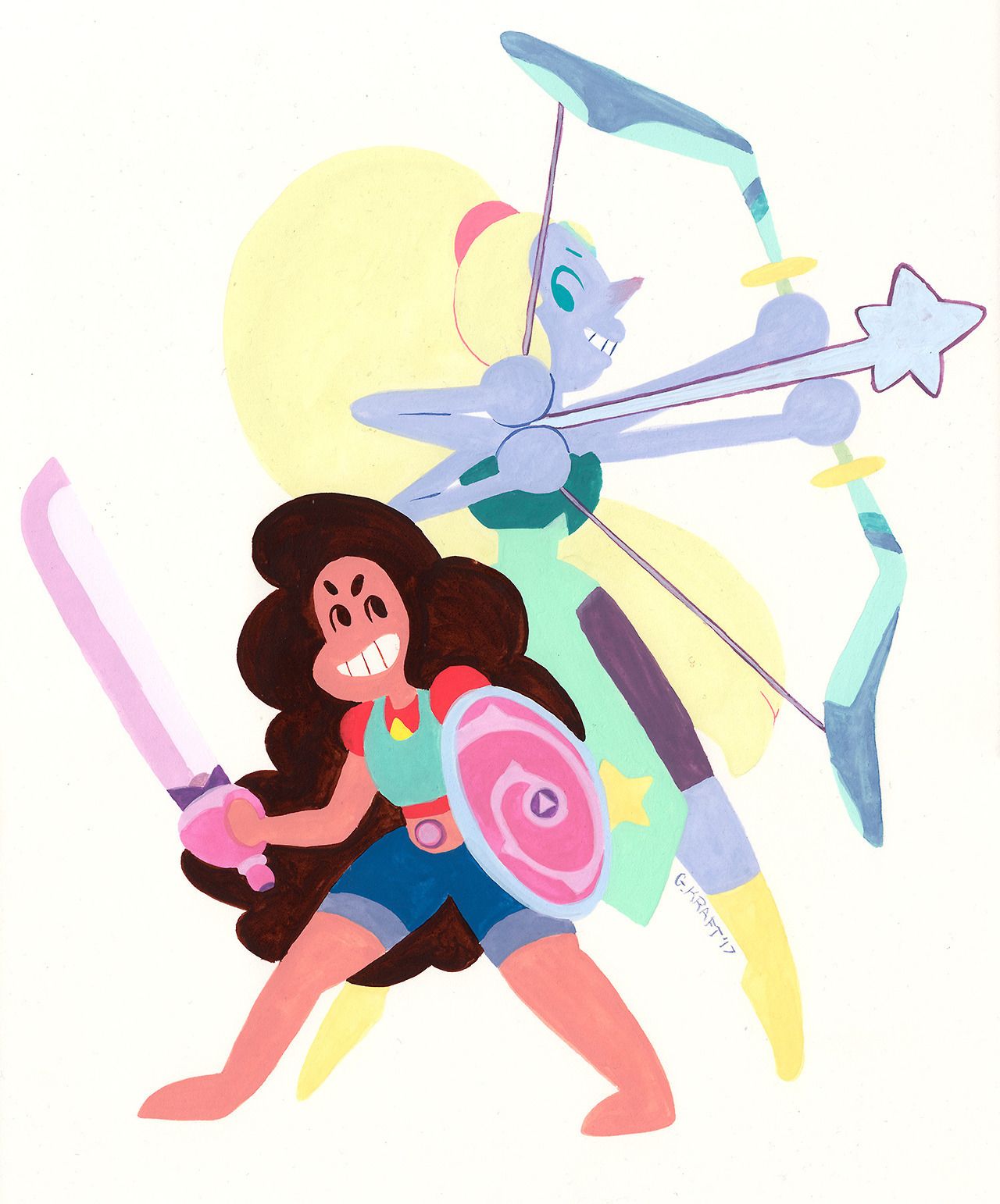 Pearlmethyst Week Day 7 - Hopal for Opal

 A bit late on this one but I wanted to make an Opal piece that also celebrated her appearance in Save the Light!  This was one of my favorite team combinations to use.  I like to call them the Giant Woman Jam Buds!