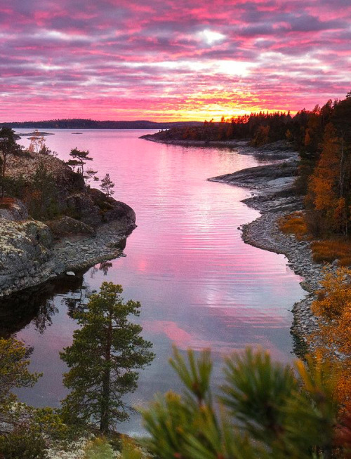 coiour-my-world:Dawn in Russia ~ Lake Ladoga ~ Andrej Bazanov