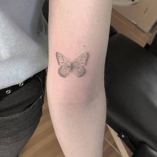 By Joey Hill, done at High Seas Tattoo Parlor, Los Angeles.... insect;small;single needle;bicep;inner arm;butterfly;animal;tiny;joeyhill;ifttt;little