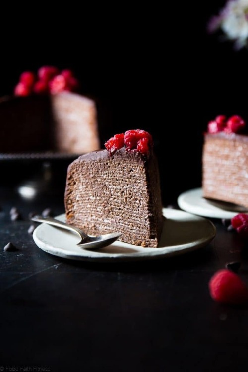 sweetoothgirl - Chocolate Vegan Crepe Cake with Raspberries