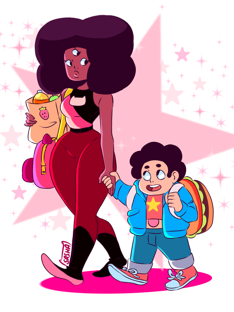 Did this fanart a whole back of my favourite crystal gem garnet, and Steven!