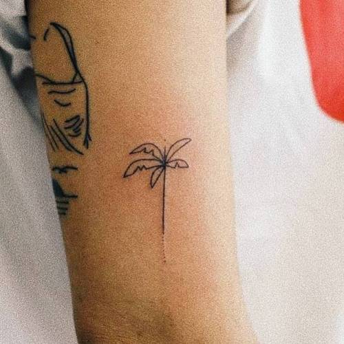 By Kalula, done at Fine Line Tattoos, Melbourne.... tree;small;kalula;tiny;palm tree;hand poked;ifttt;little;nature;upper arm