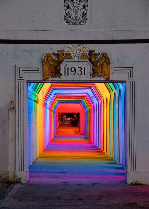 sixpenceee - Rainbow lights installed inside railroad underpass...