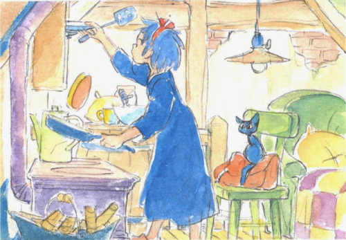 ryuseigum:Kiki’s concept illustrations by Hayao Miyazaki