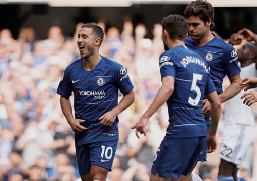 edenshazard - Eden Hazard of Chelsea celebrates with teammates...