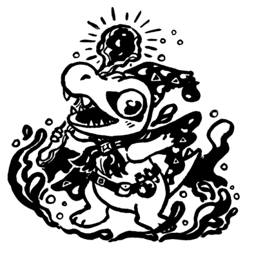 Ko-fi sketch commission of a Totodile warlock whipping up some...