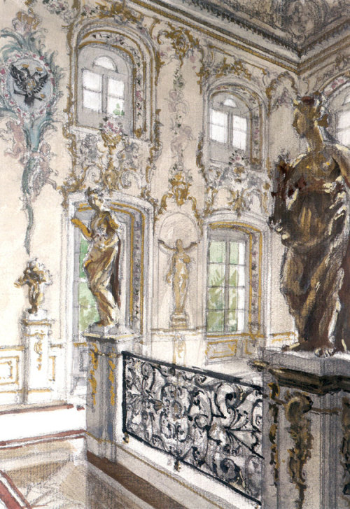 alexandre-benois - Peterhof Palace. Merchant staircase at the...