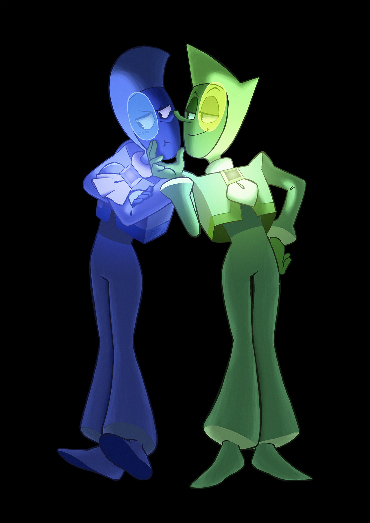 Gemglow - Blue & Yellow Zircons Prosecuting: “Defending a rebel? Isn’t that… ‘treason’?” *chuckles* Defense: “I was ‘assigned’ to this!” — + Amethyst (redux) + Bismuth + Blue Diamond & Pearl + Peridot...