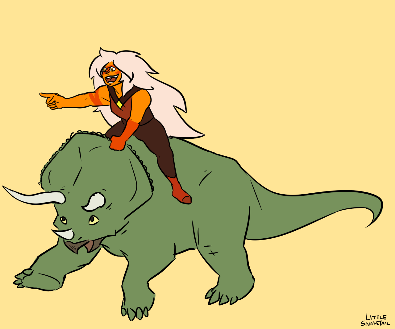 mezoic said: Hey snake, can you draw Jasper riding on a triceratops, thanks. Answer: Man it’s been ages since I’ve properly drawn a dinosaur… I used to love them so much