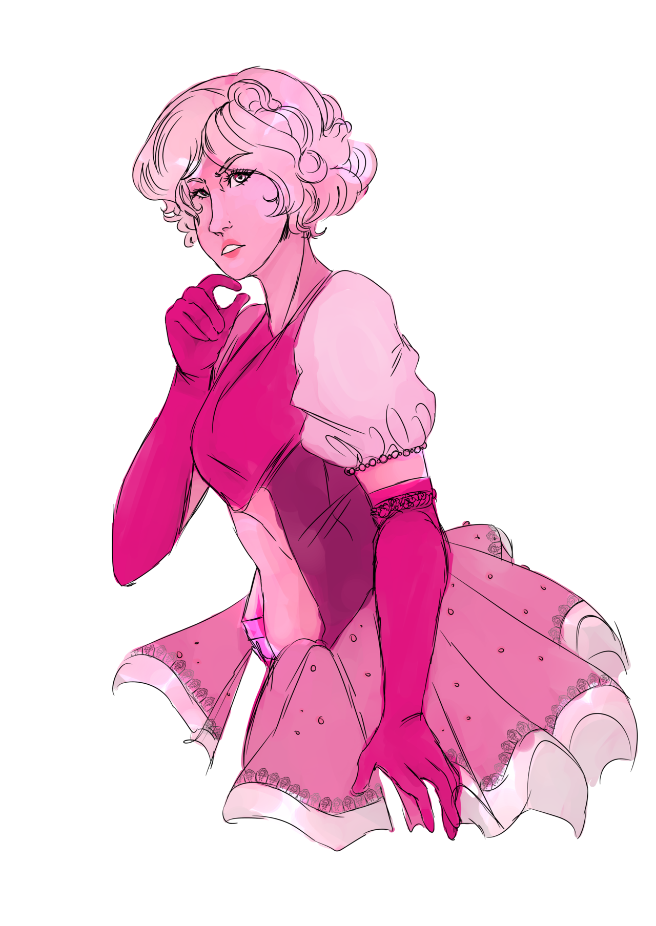 sketched a quick pink diamond, heavily inspired by @itskelpie‘ s beautiful cosplay im not creative enough for a background im sorry
