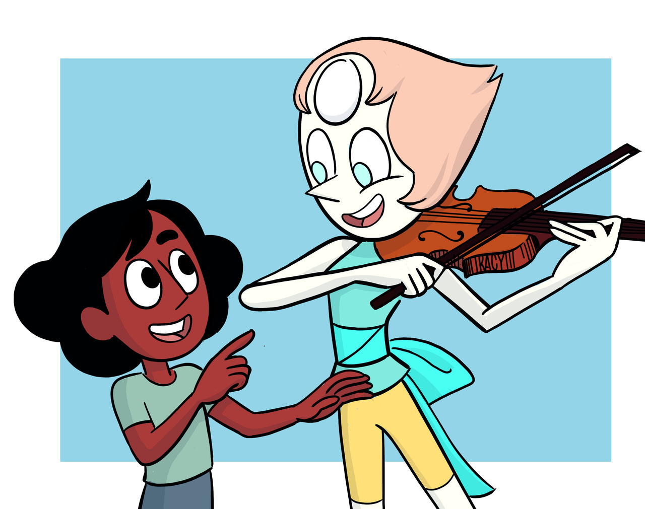 Originally, this was going to be Connie teaching Pearl how to play violin, in a nice little ‘student becomes the teacher’ moment… but during my research for references I found out Pearl already knows!...