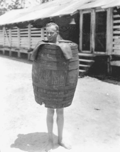 Image result for man in a barrel clothes