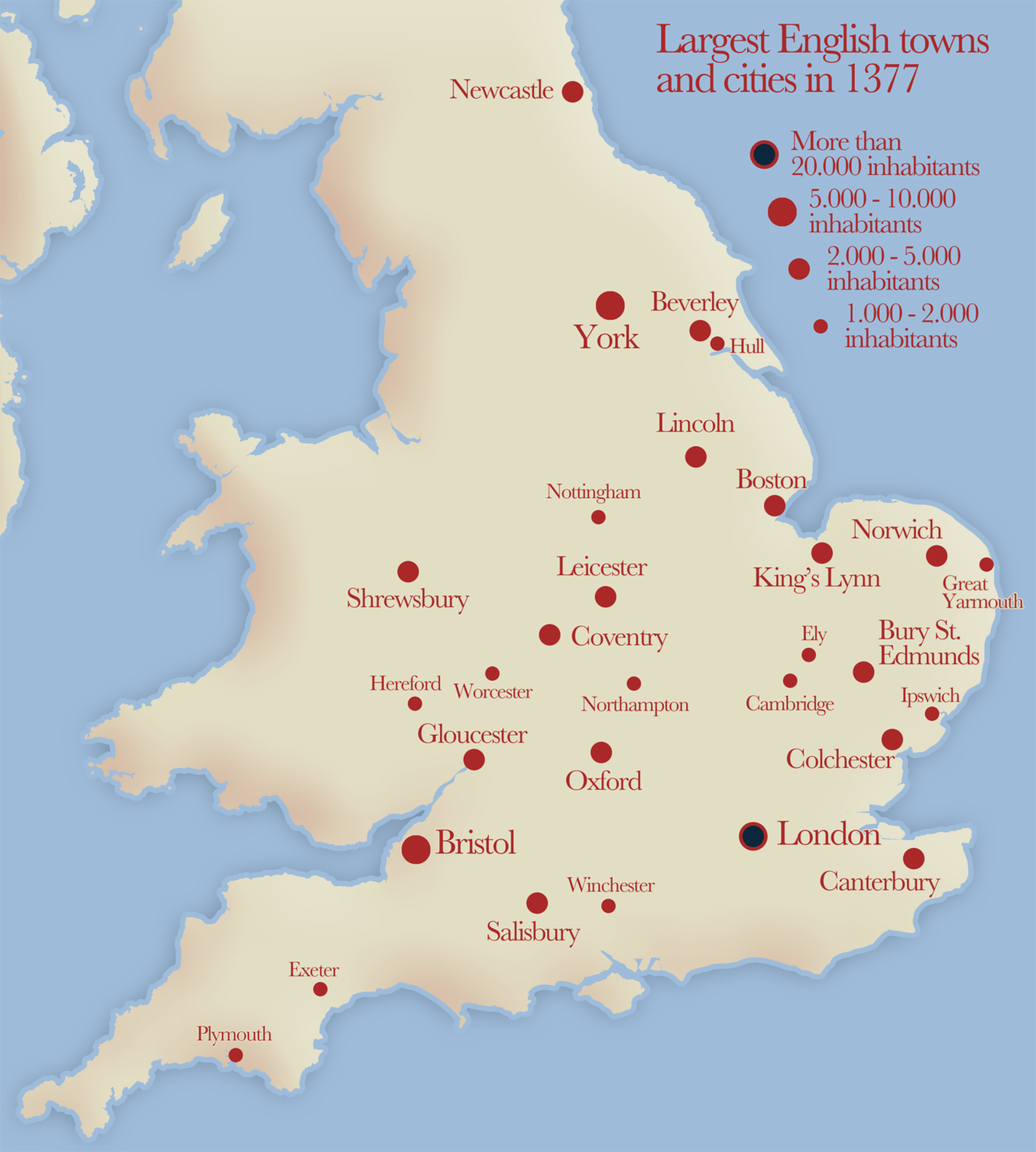 Largest English towns and cities in 1377. - Maps on the Web