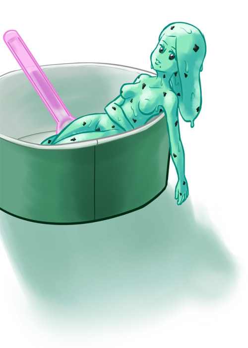 I was asked to draw a mint chocolate ice cream slime girl, so I...