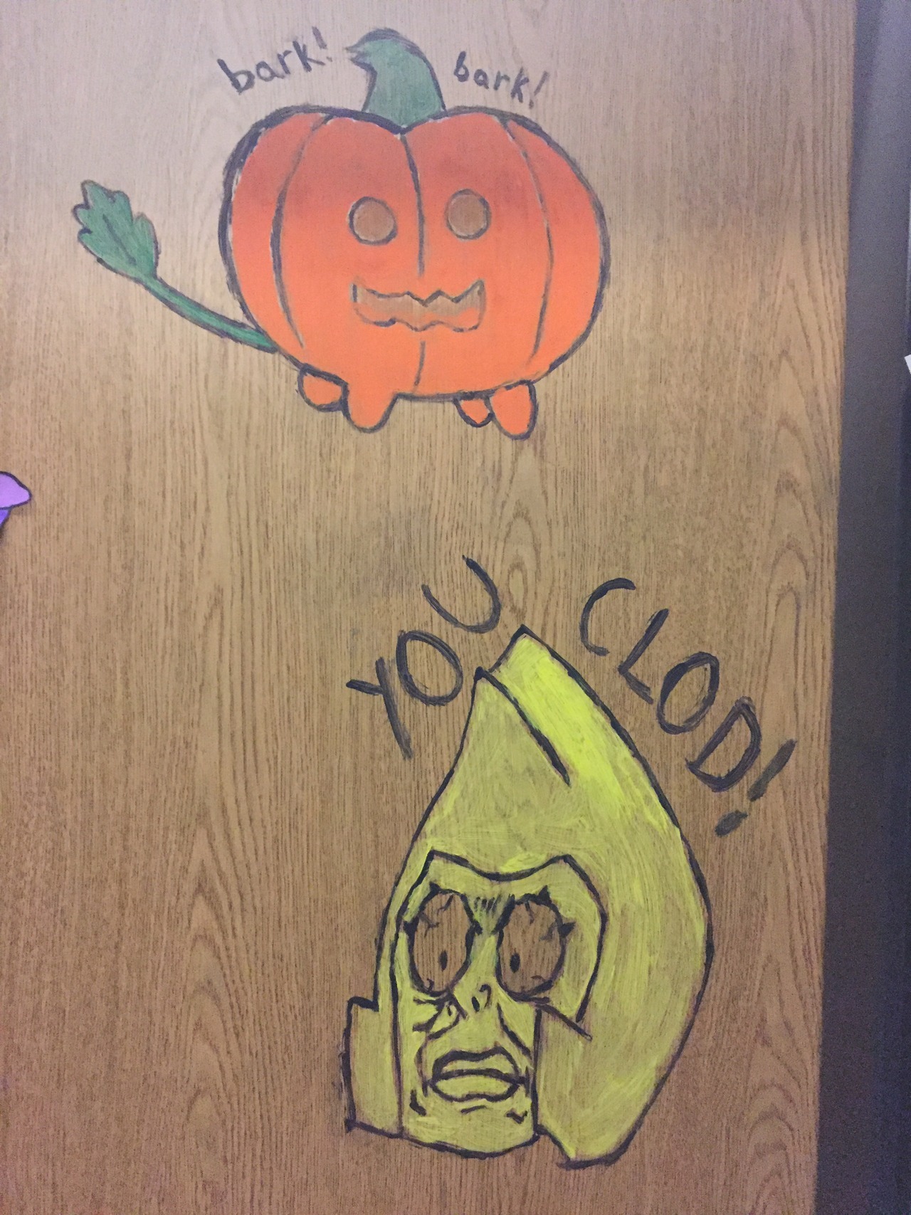 We were allowed to paint our dorm doors, so guess what I did? Was a bit rushed and I wanted to do more but I got stuff due tonight so off to do homework! :3