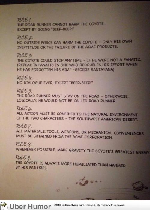 failnation - Cartoonist Chuck Jones’ rules for Wild E. Coyote...